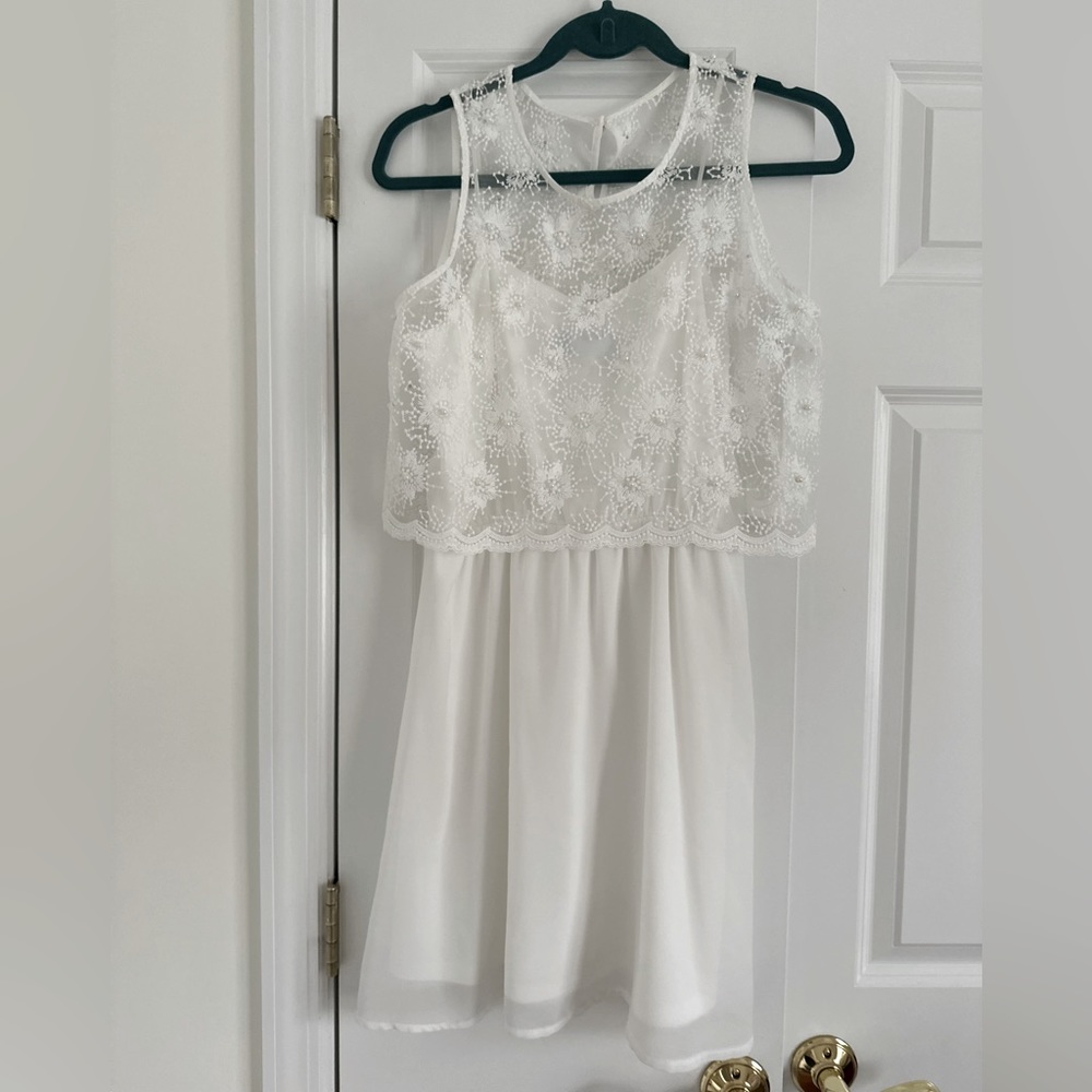 Crochet Pearled Pullover Mini Dress